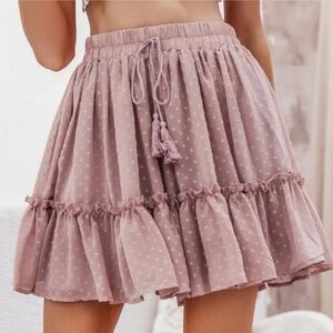 Simplee Flirty Blush Rose Ruffled Hem Dot Print Mini Skirt XS Fairycore